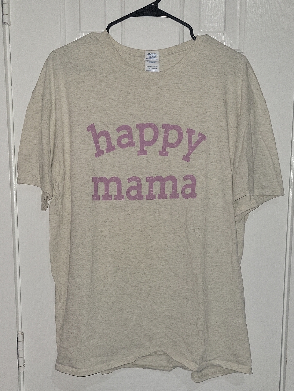 Delta Cream Short-Sleeve Tee with Pink 'happy mama' Print